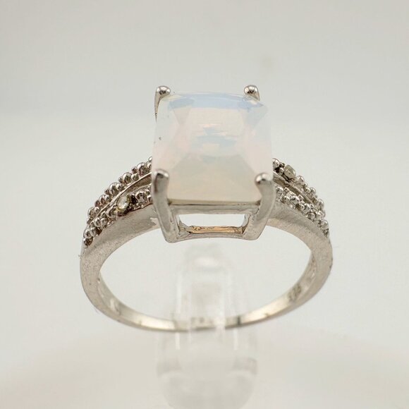 Beautiful Natural Opal Ring with Small Diamond Accent - Size 7.25 - Picture 7 of 16